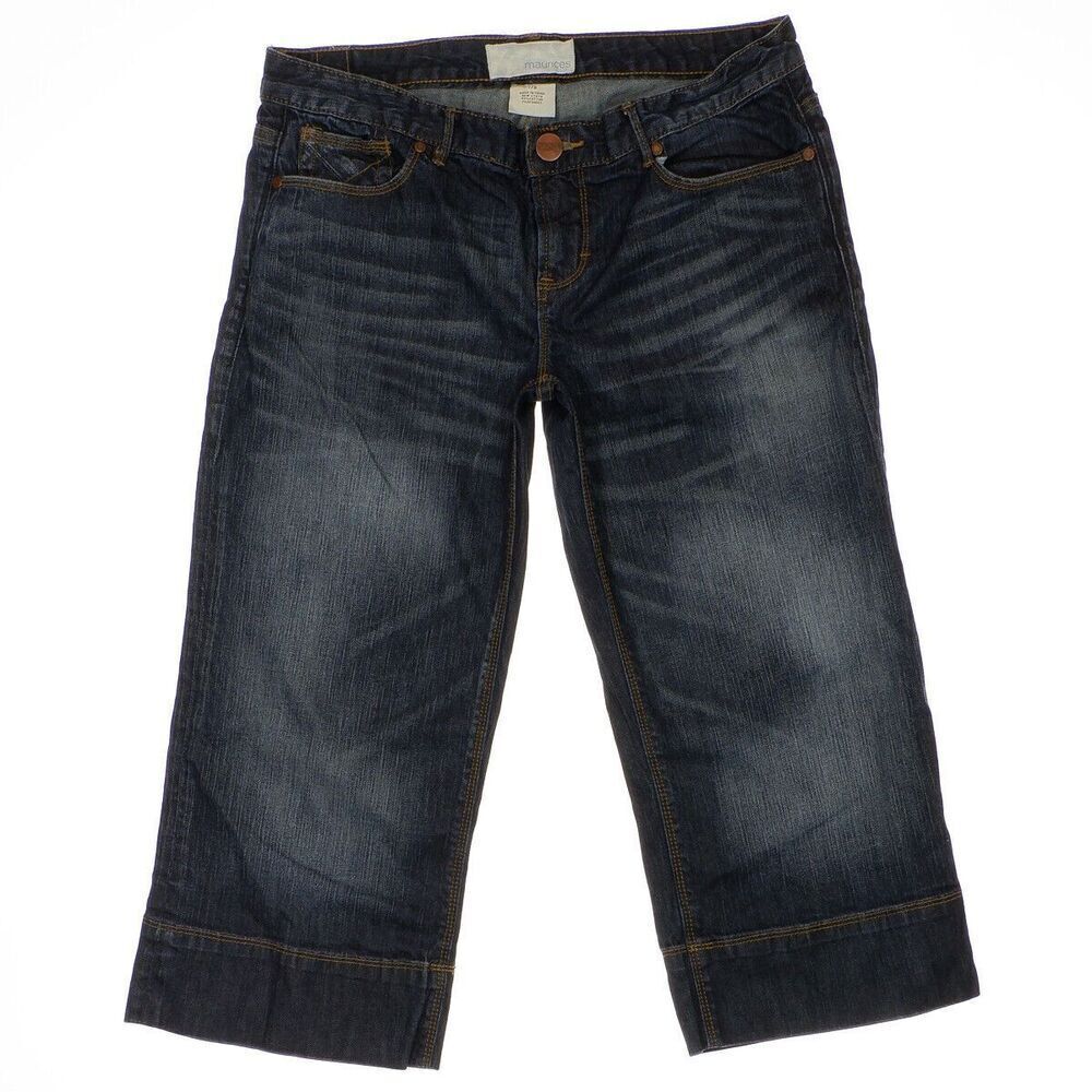 Maurices Jeans Juniors Size 7/8 Wide Leg Crop Dark Blue Denim Stretch 30 x 19